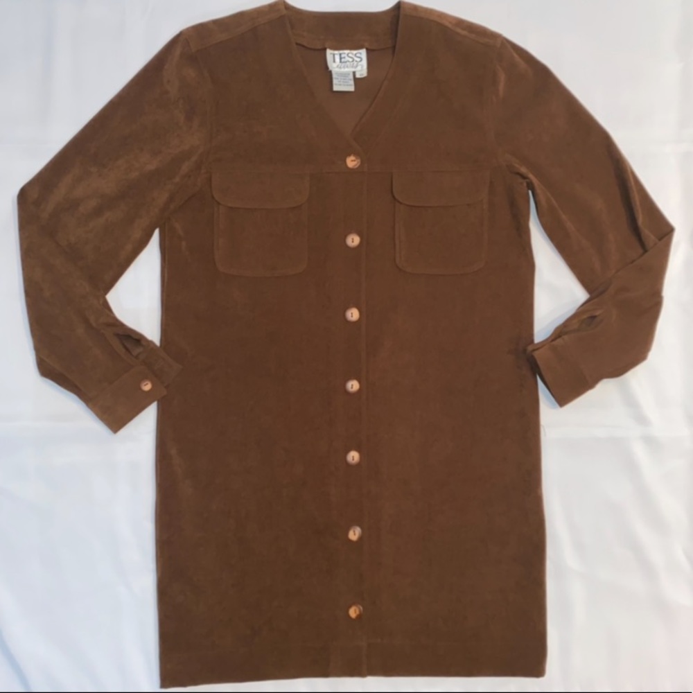 Vintage Tess Brown Suede Button Down Dress